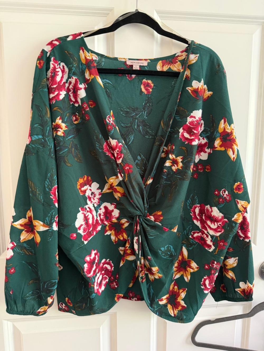 Floral Twist-Front Blouse in Green - Women's